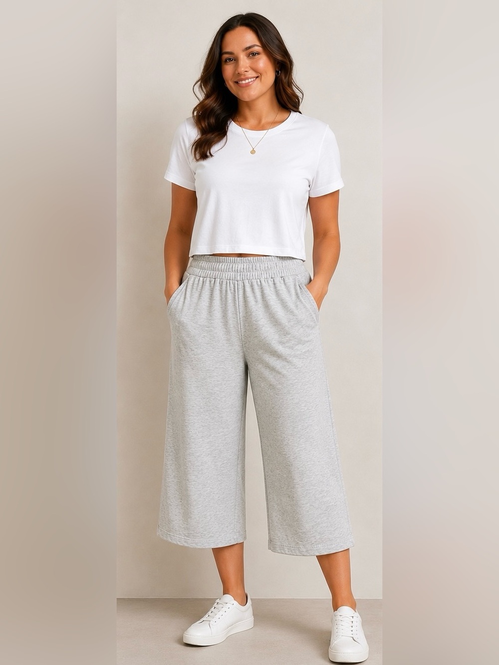 Danskin Gray Wide Leg Cropped Lounge Pants Women’s Small Stretch Capri Pockets